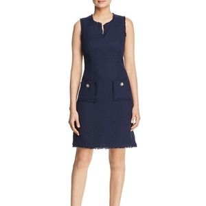 KARL LAGERFELD PARIS Sleeveless Tweed Pocket Sheath Black Dress